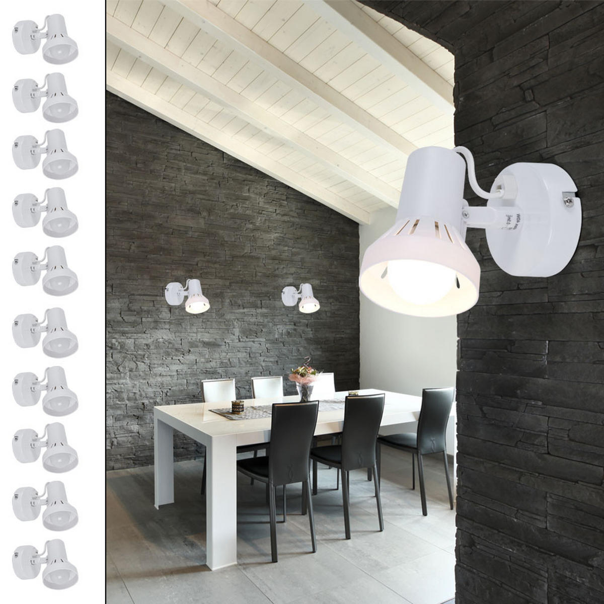 WANDLEUCHTE Spot Weiß Schwenkbar 10er Set - Weiß, Kunststoff/Metall (14/11/8cm)