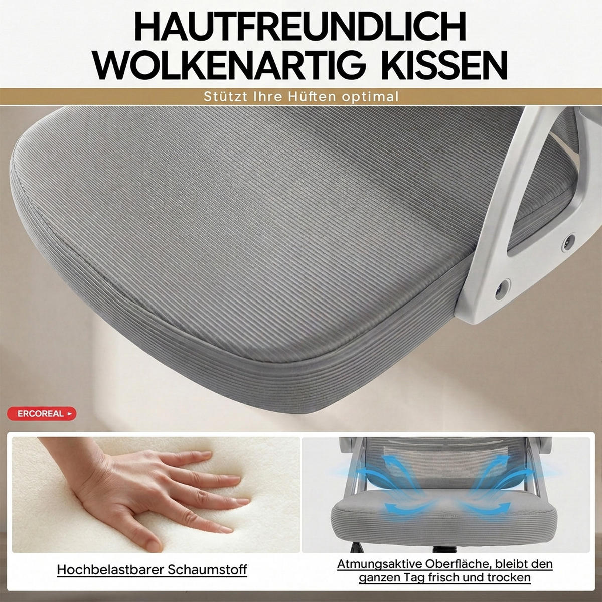 GAMINGSTUHL Gräulich-weiß mit Verstellbare Rückenlehne (90–110°) und klappbare Armlehnen (90°) - Greige, Textil (56/102.5/60.5cm) - Oxeza