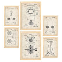POSTER Set Mit 6 Plakaten Mit Strom 2 Patenten Im Vintage Stil A3 & A4 Rahmen Aus Hellem Holz - Beige, Papier (29/3cm) - Nacnic