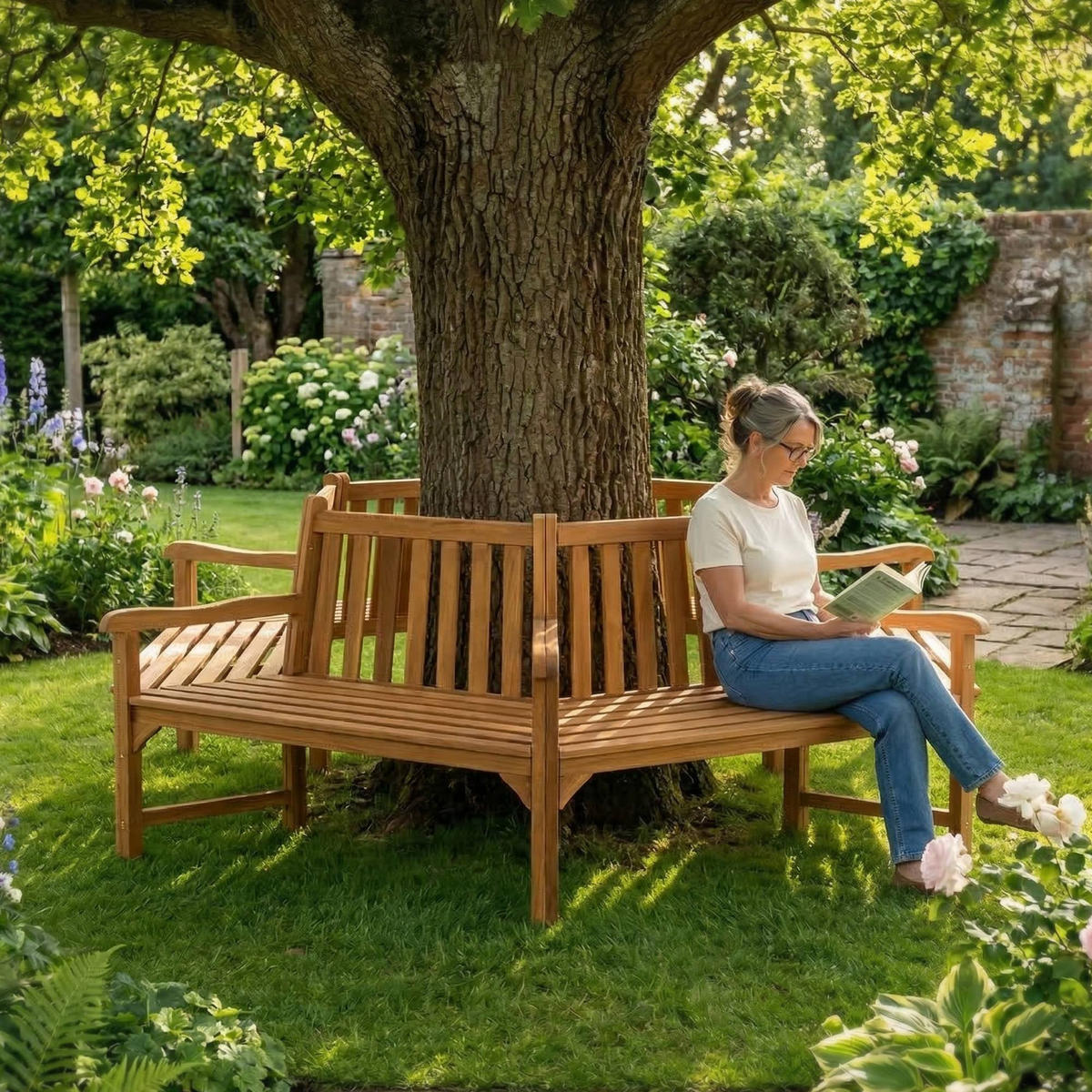 GARTENBANK 250/250 cm Holz Teak - Teakfarben, Holz (250/93/250cm) - CLP