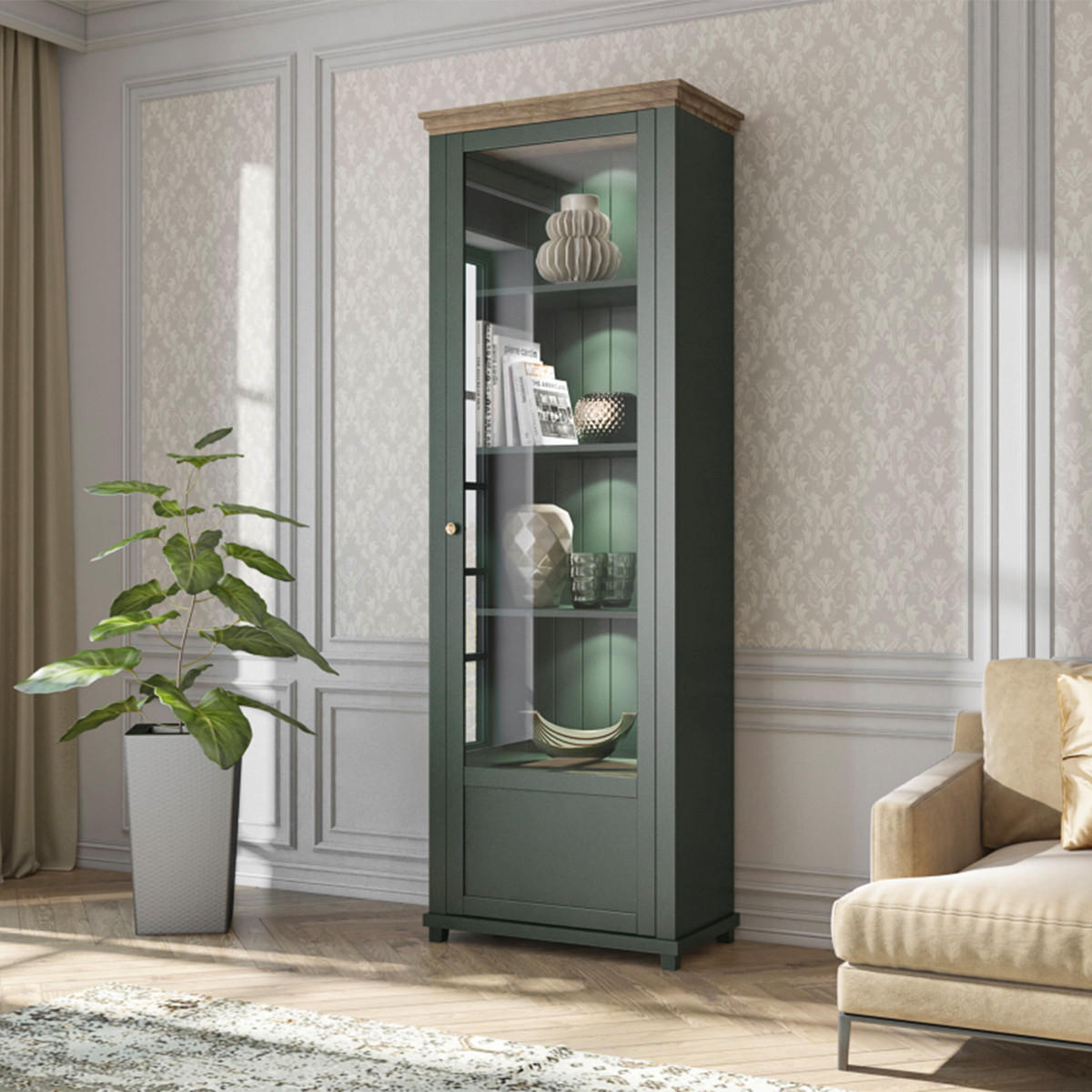 VITRÍNA Martin Zelená a dřevo - zelená barva, kompozitní dřevo (71/200/42cm) - Petits-meubles