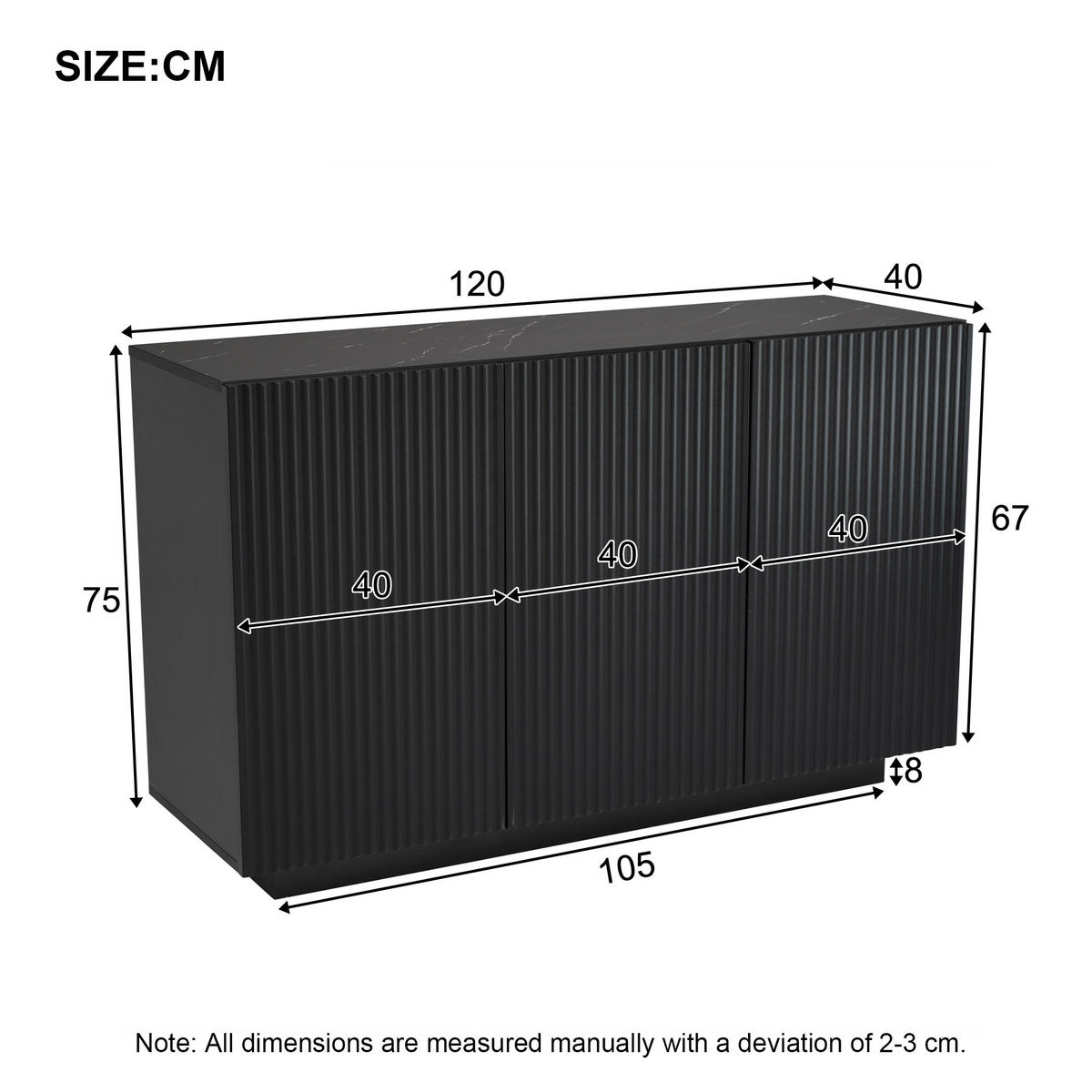 SIDEBOARD LED Schwarz Marmor 120cm Bluetooth Stauraum Modern - Schwarz, Holzwerkstoff (40/75/120cm) - FLIEKS