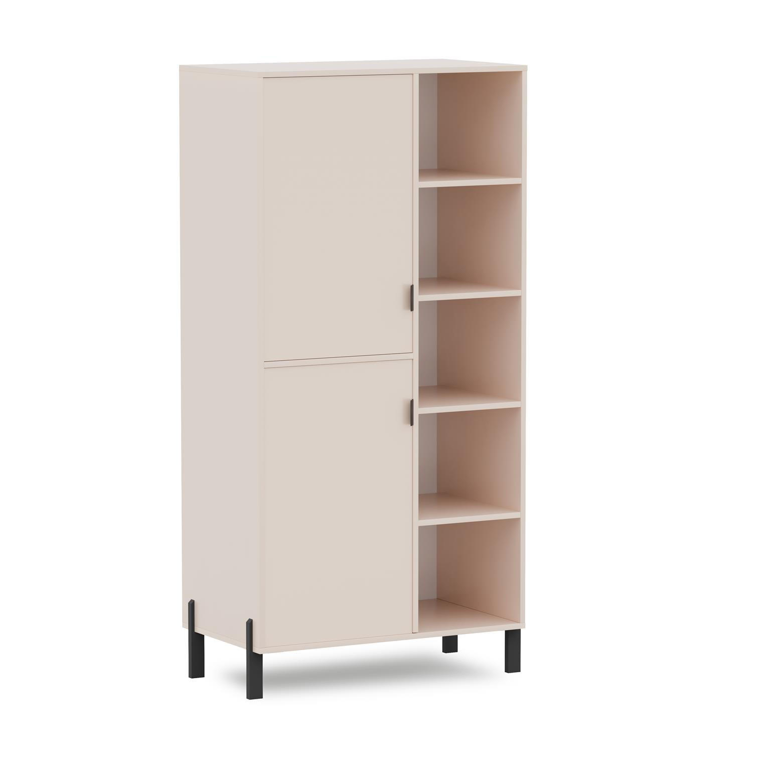 REGAL Calma Sandbeige, zweitüriges Bücherregal linke Seite - Beige/Schwarz, Holzwerkstoff (81/156/45cm) - Bettso