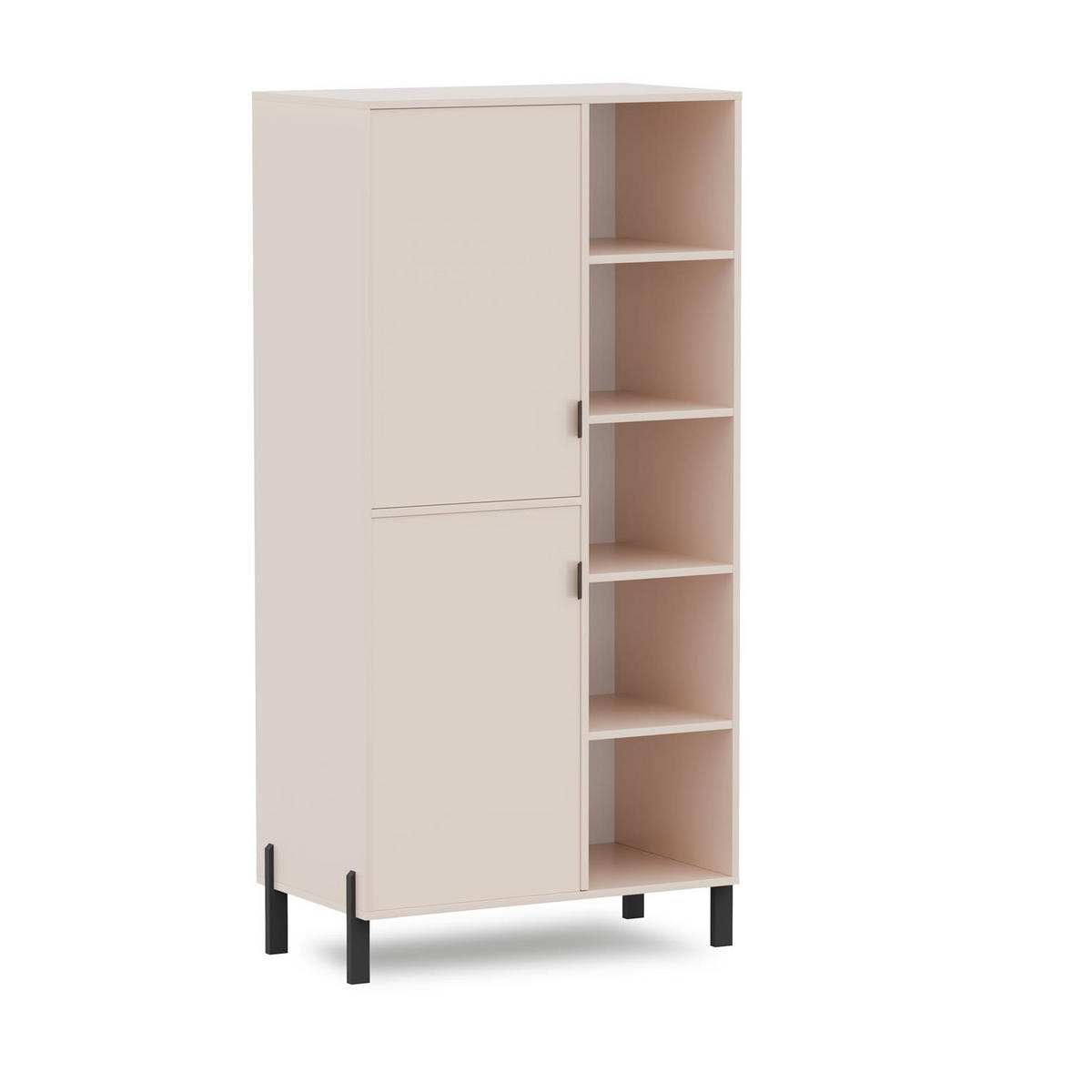 REGAL Calma Sandbeige, zweitüriges Bücherregal linke Seite - Beige/Schwarz, Holzwerkstoff (81/156/45cm) - Bettso