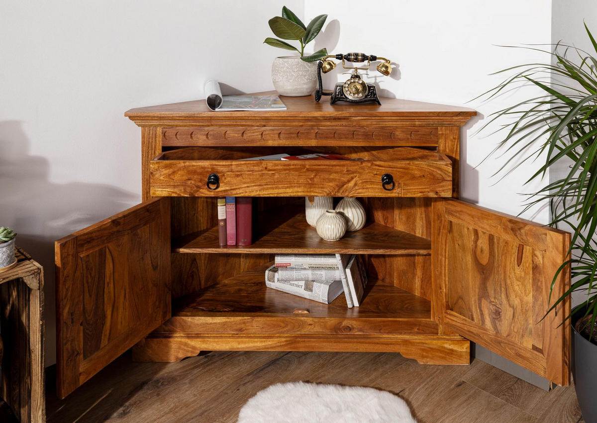 ECKKOMMODE Akazie 107x54x80 honig lackiert OXFORD #0505 - Braun, Holz (107/80/54cm) - Massivmoebel24