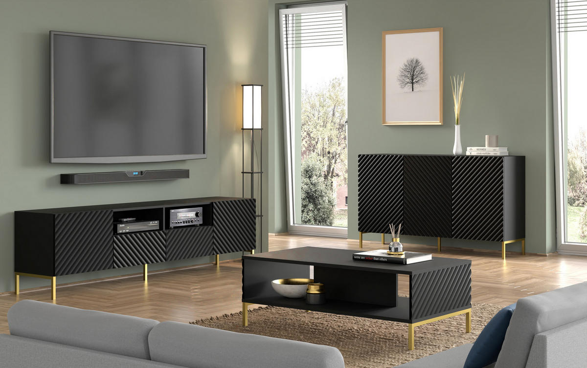 COUCHTISCH Schwarz, Gold 90/43/60 - Goldfarben/Schwarz, Holzwerkstoff (90/43/60cm) - RAUMHIRSCH FURNITURE