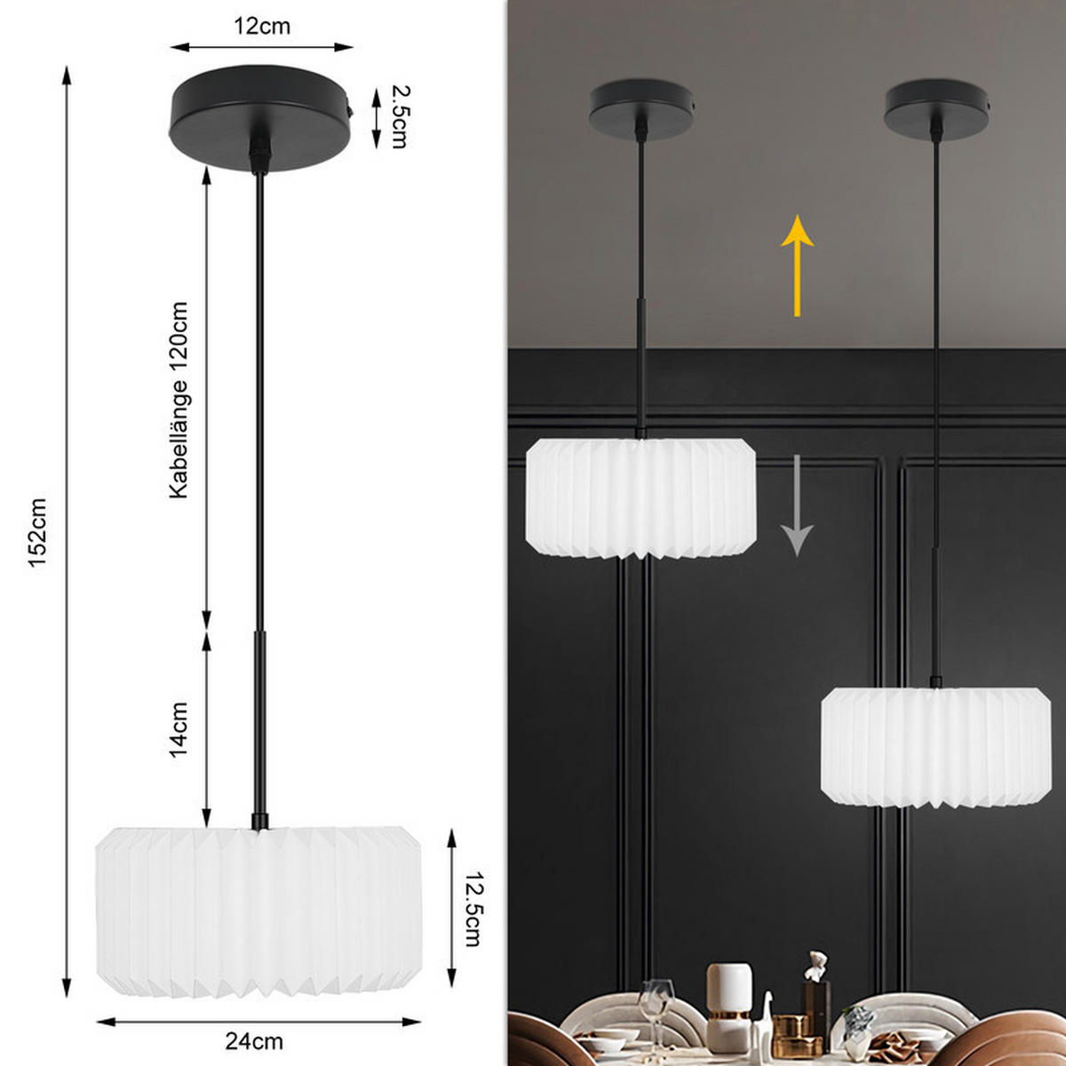 PENDELLEUCHTE Feuchtwangen II 24/24/152cm - Weiß, Metall (24/24/152cm) - Nettlife