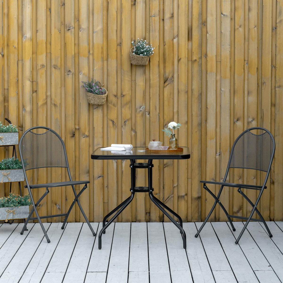 GARTENTISCH Metall 76x76 cm - Schwarz, Metall (76/76/72cm) - Outsunny