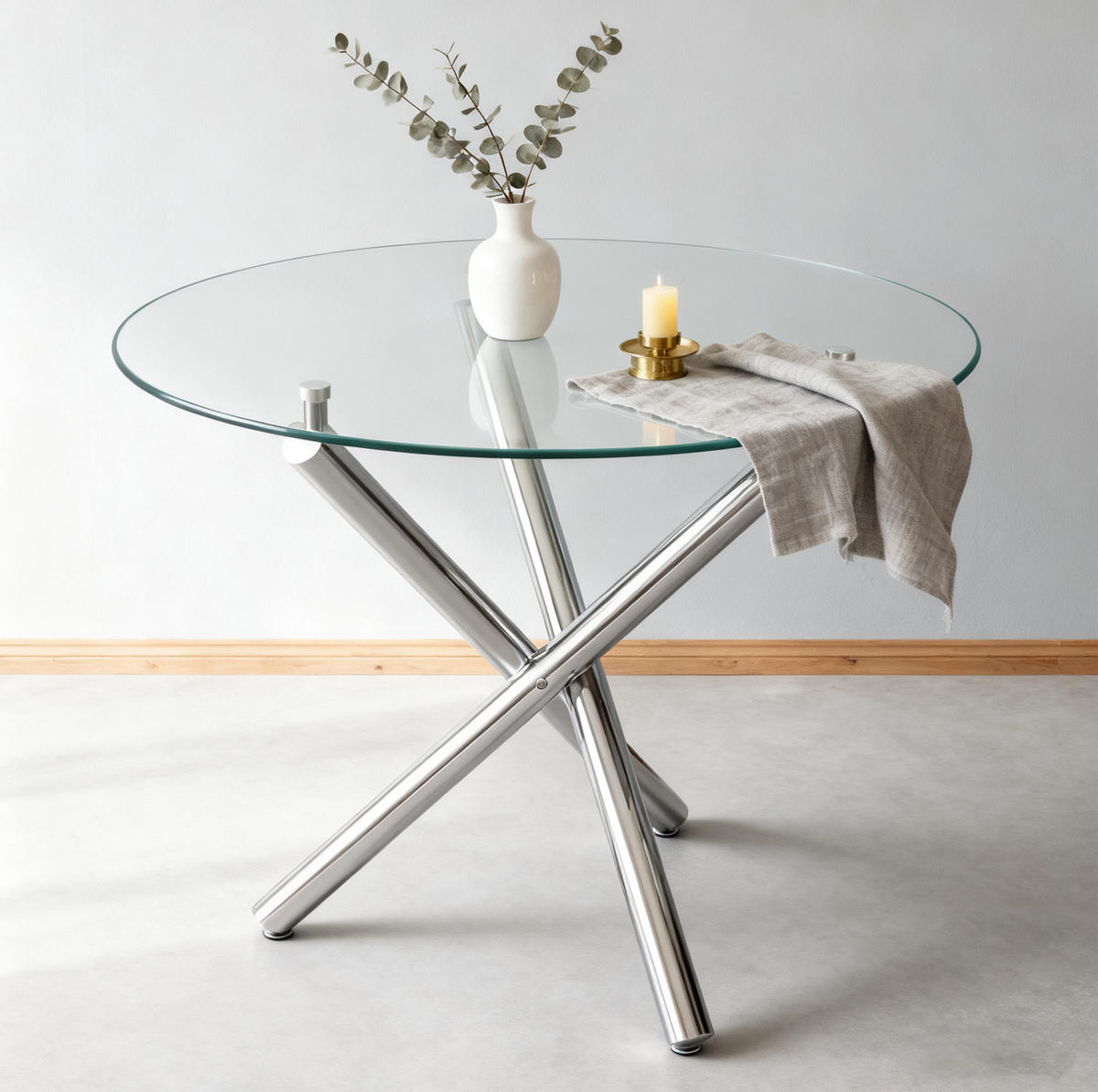 ESSTISCH rund 80 x 80 x 76 cm Glas Metall Silber - Silberfarben, Metall (80/80/76cm) - Meubliv