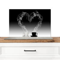 SPRITZSCHUTZ KÜCHE Kaffee - Herz - Schwarz und weiß - Tassen 70x50 cm - Weiß, Metall (70/0.3/50cm) - MuchoWow