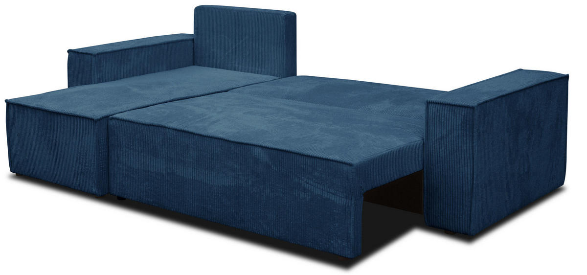ECKSOFA Hugo L in L-Form mit Schlaffunktion und Bettkasten, Farbe: Blau, Cordstoff, Ottomane Unsiversal - Blau, Textil (244/145cm) - VENASI MÖBEL