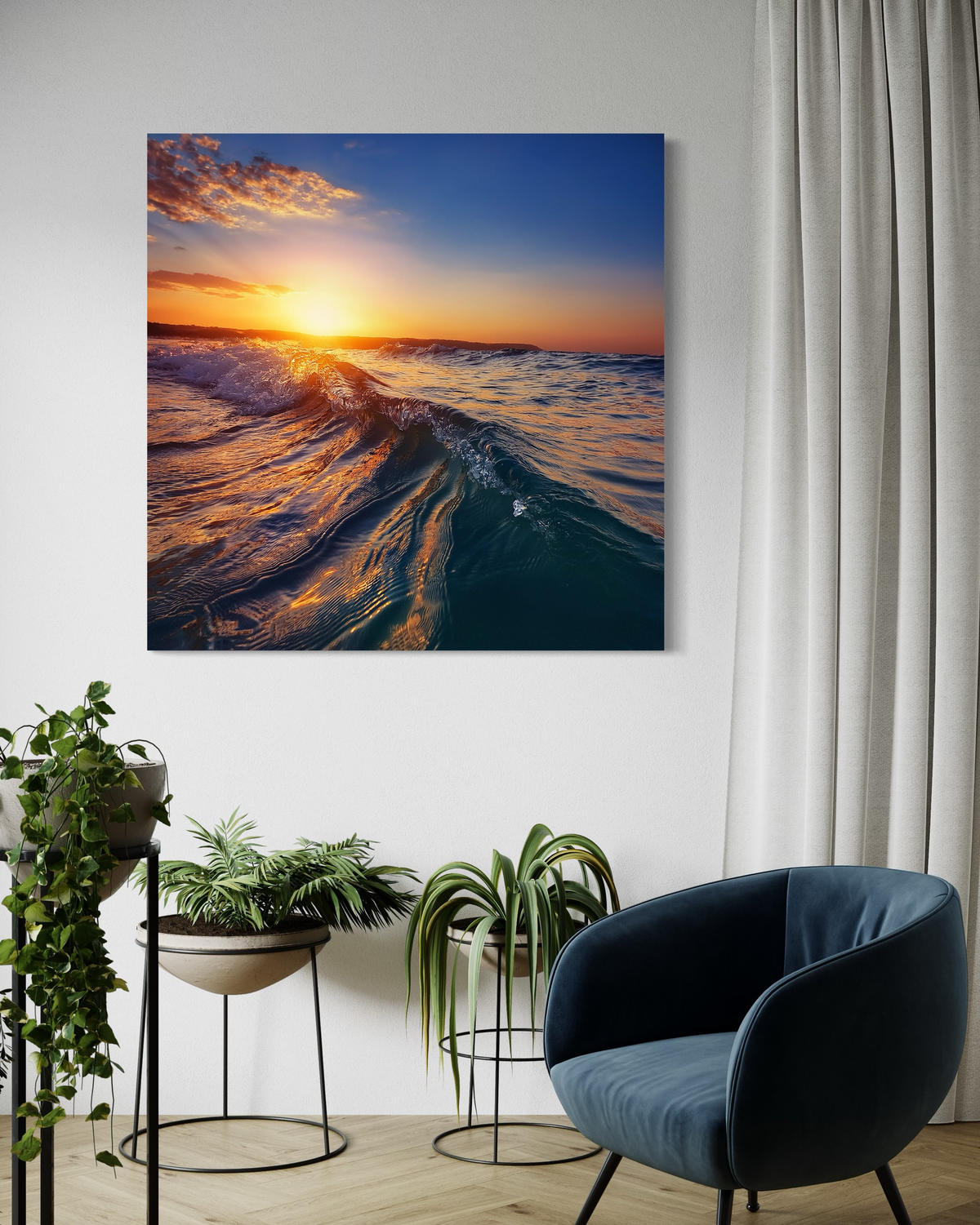 WANDBILD meereswelle landschaft - Blau, Textil (40/40cm) - Feeby