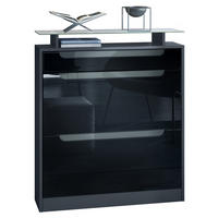 SCHUHSCHRANK Fiesta Fronten in Schwarz Hochglanz, Griffmulden in Grau Hochglanz - Schwarz Hochglanz, Holzwerkstoff (89/104/23cm) - Vladon