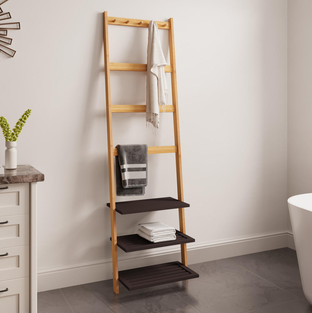 HOCHSCHRANK mit 2 offenen Fächern Bambus Natur - Braun, Holzwerkstoff (28.5/183/52cm) - Beauniv