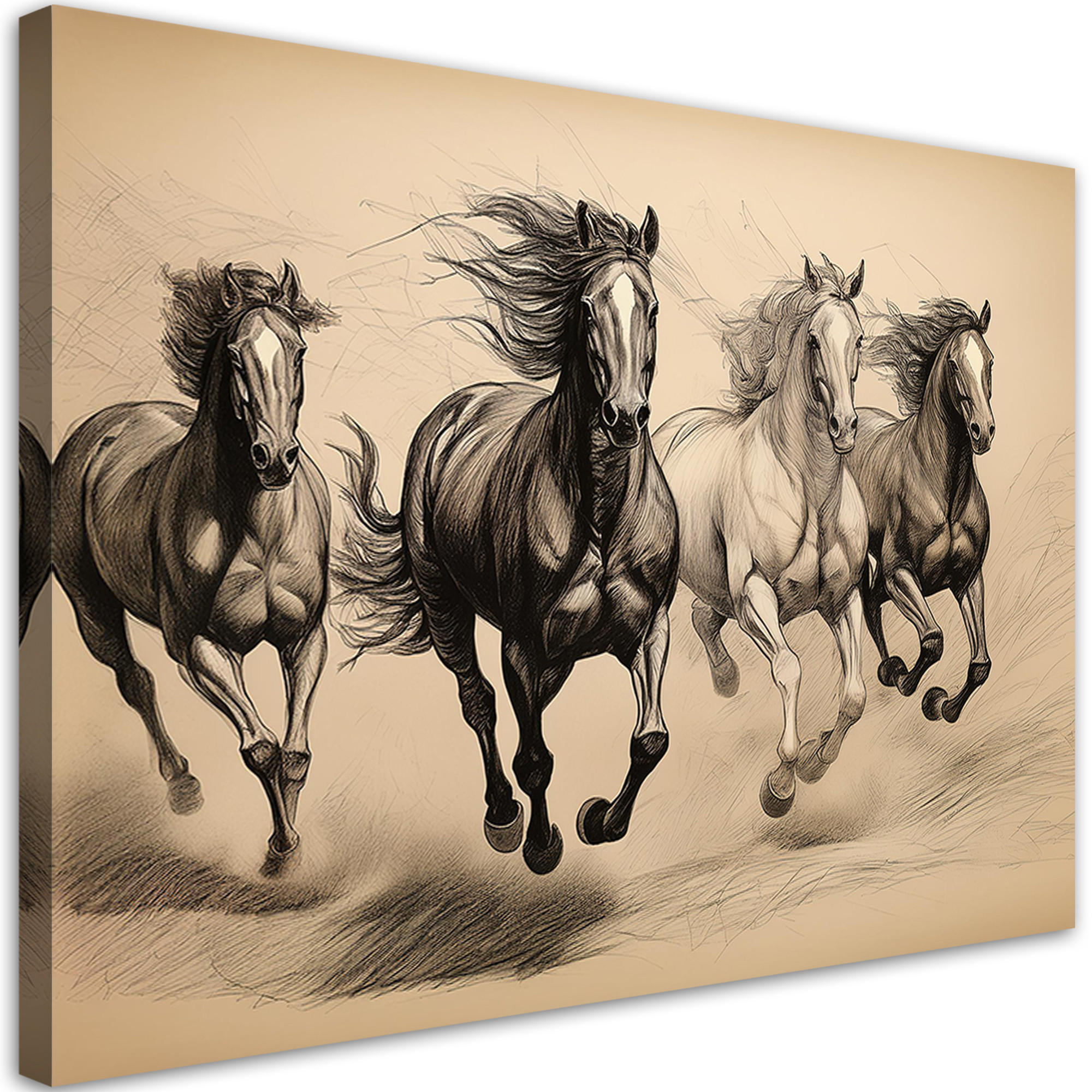 WANDBILD pferde tiere vintage - Beige, Textil (60/40cm) - Feeby