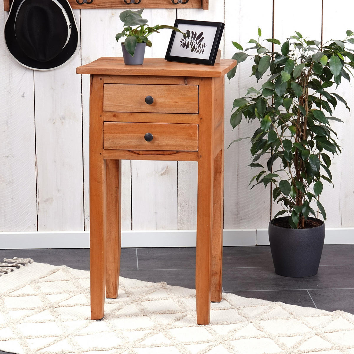 TELEFONTISCH Rika 70 cm, Teak Massivholz, mit zwei Schubladen braun - Braun, Holz (29/39/70cm) - CREEDWOOD