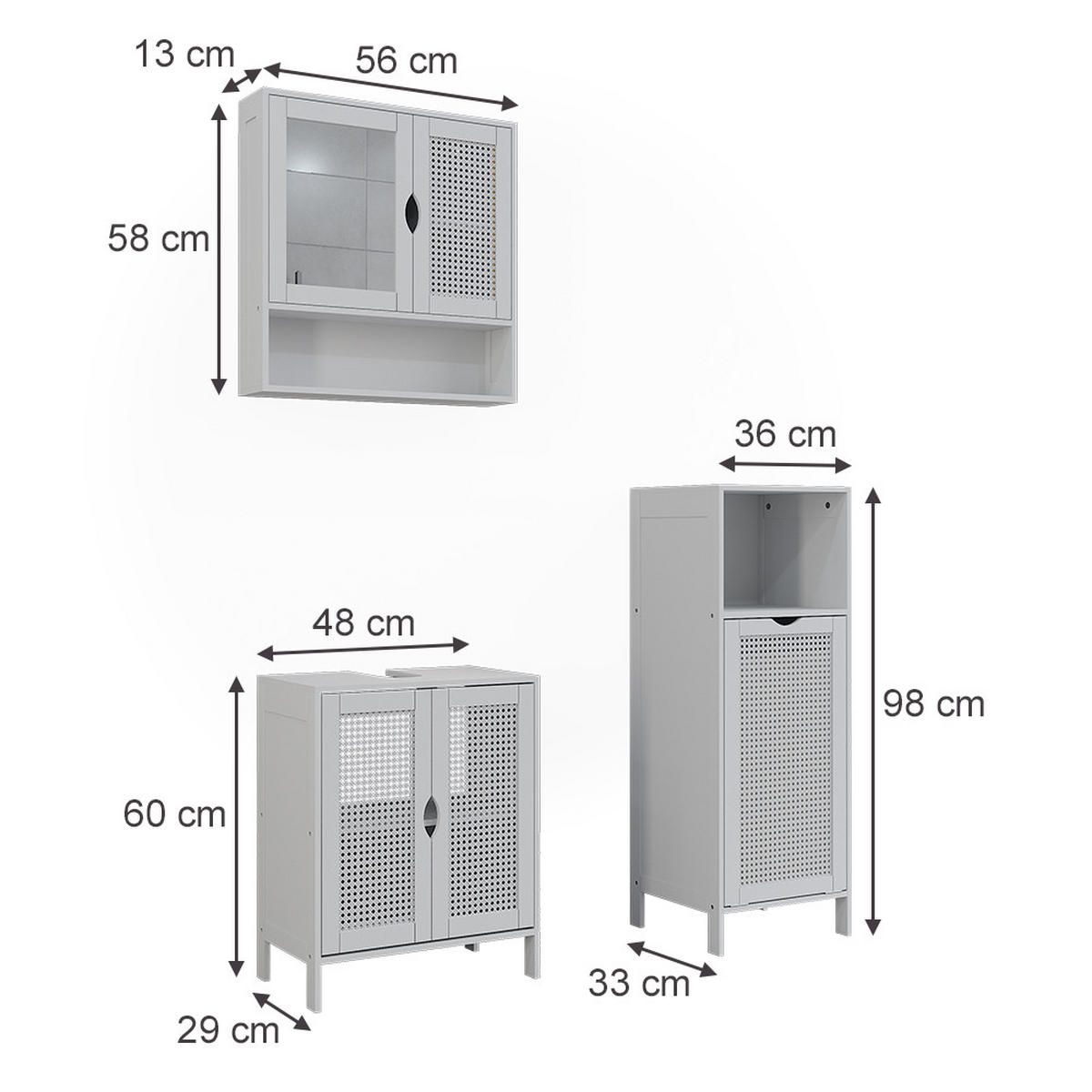 BADMÖBEL-SET Liora, Weiß, 3 Teile - Weiß, Holzwerkstoff (48/60/29cm) - Vicco