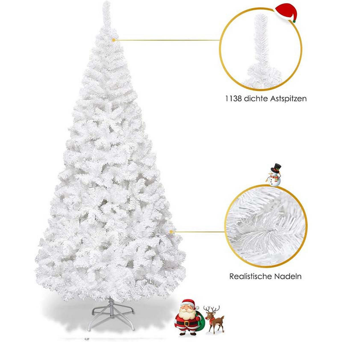 WEIHNACHTSBAUM mit Metallständer 240cm Weiß - Weiß, Metall (240cm) - COSTWAY