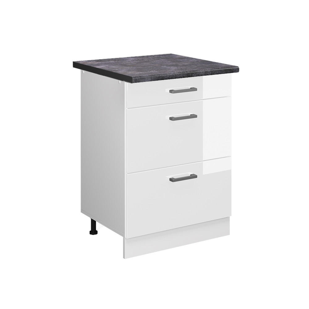 KÜCHENUNTERSCHRANK R-Line Weiß Hochglanz 60 cm mit Schubladen AP Anthrazit - Weiß Hochglanz/Weiß, Holzwerkstoff (60/81.6/60cm) - Vicco