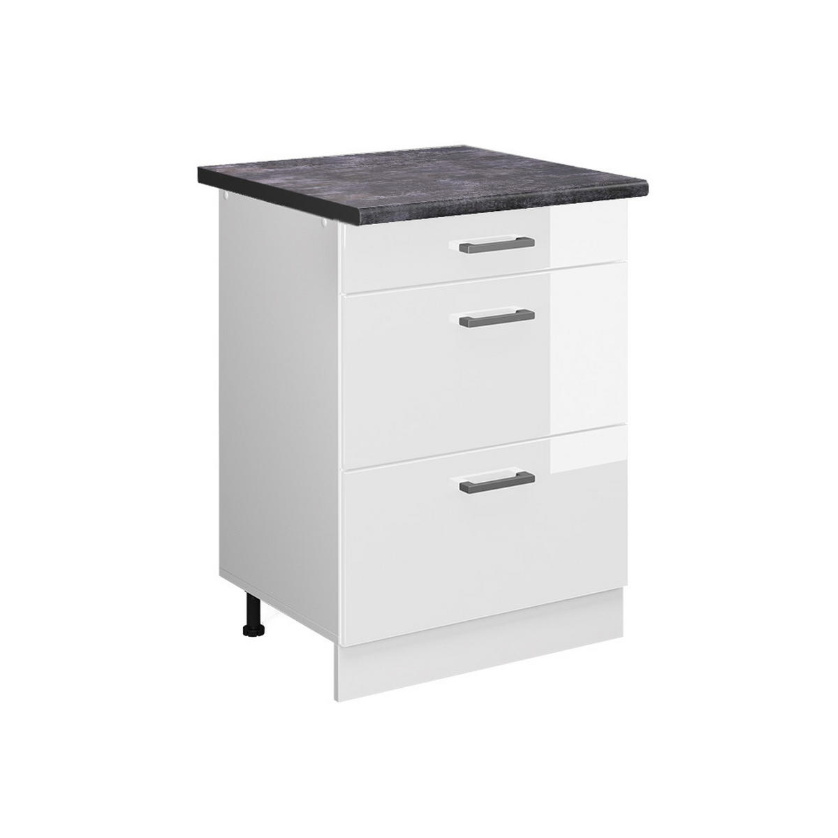 KÜCHENUNTERSCHRANK R-Line Weiß Hochglanz 60 cm mit Schubladen AP Anthrazit - Weiß Hochglanz/Weiß, Holzwerkstoff (60/81.6/60cm) - Vicco