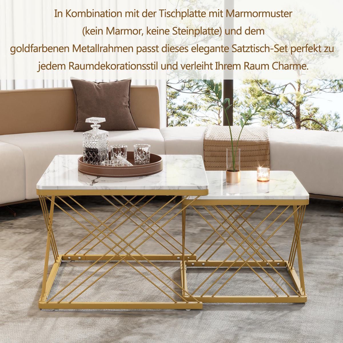 COUCHTISCH-SET 2er-Set Weiß - Weiß, Holzwerkstoff (60/60/45cm)
