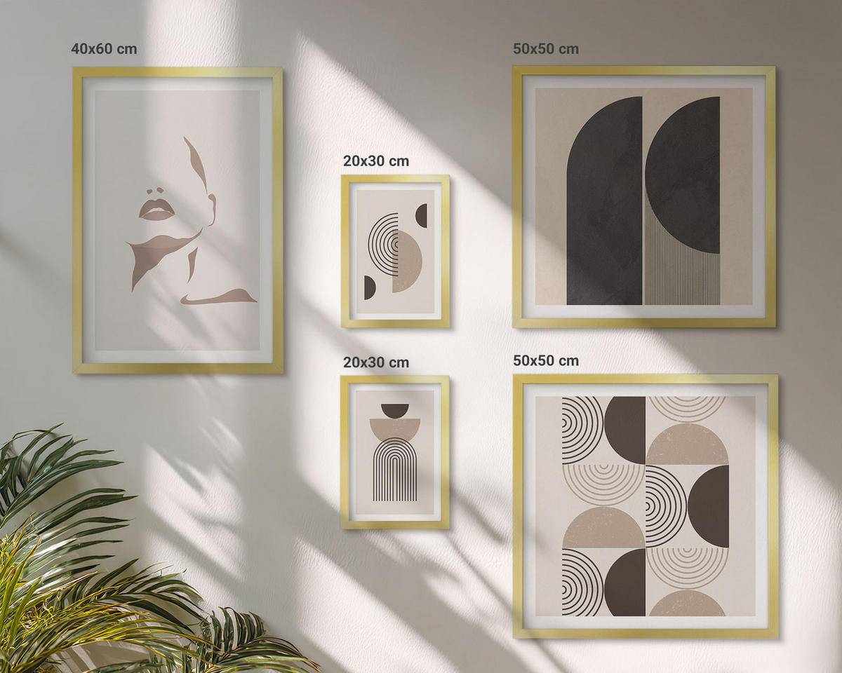 BILDER SET 5er Set - 50x50 cm & 20x30 cm & 40x60 cm Goldrahmen - Abstrakte Gesichtsformen - Goldfarben, Kunststoff (40/60cm) - TULUP