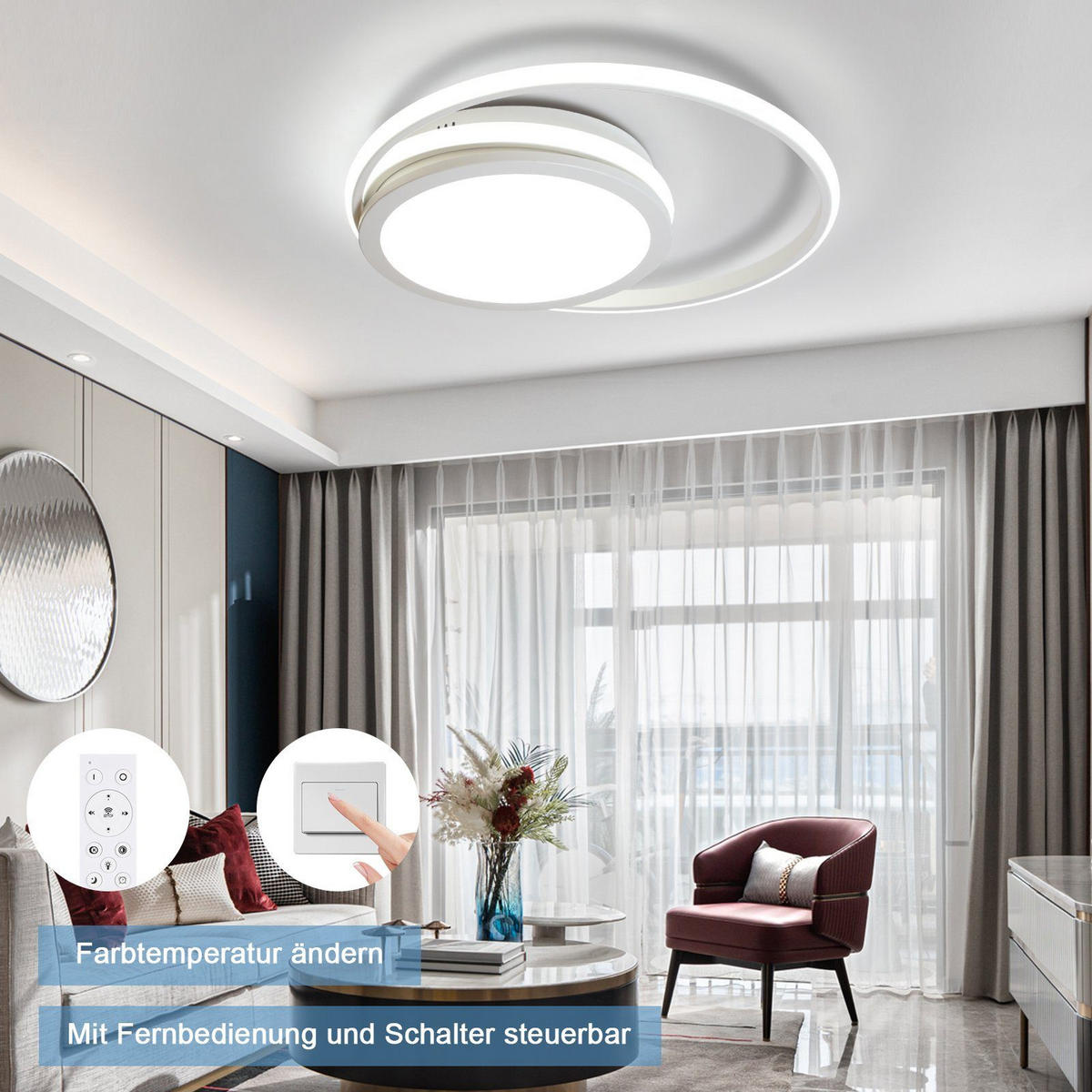 LED-DECKENLEUCHTE Bruno 47/47/7 cm - Weiß, Metall (47/47/7cm) - Nettlife
