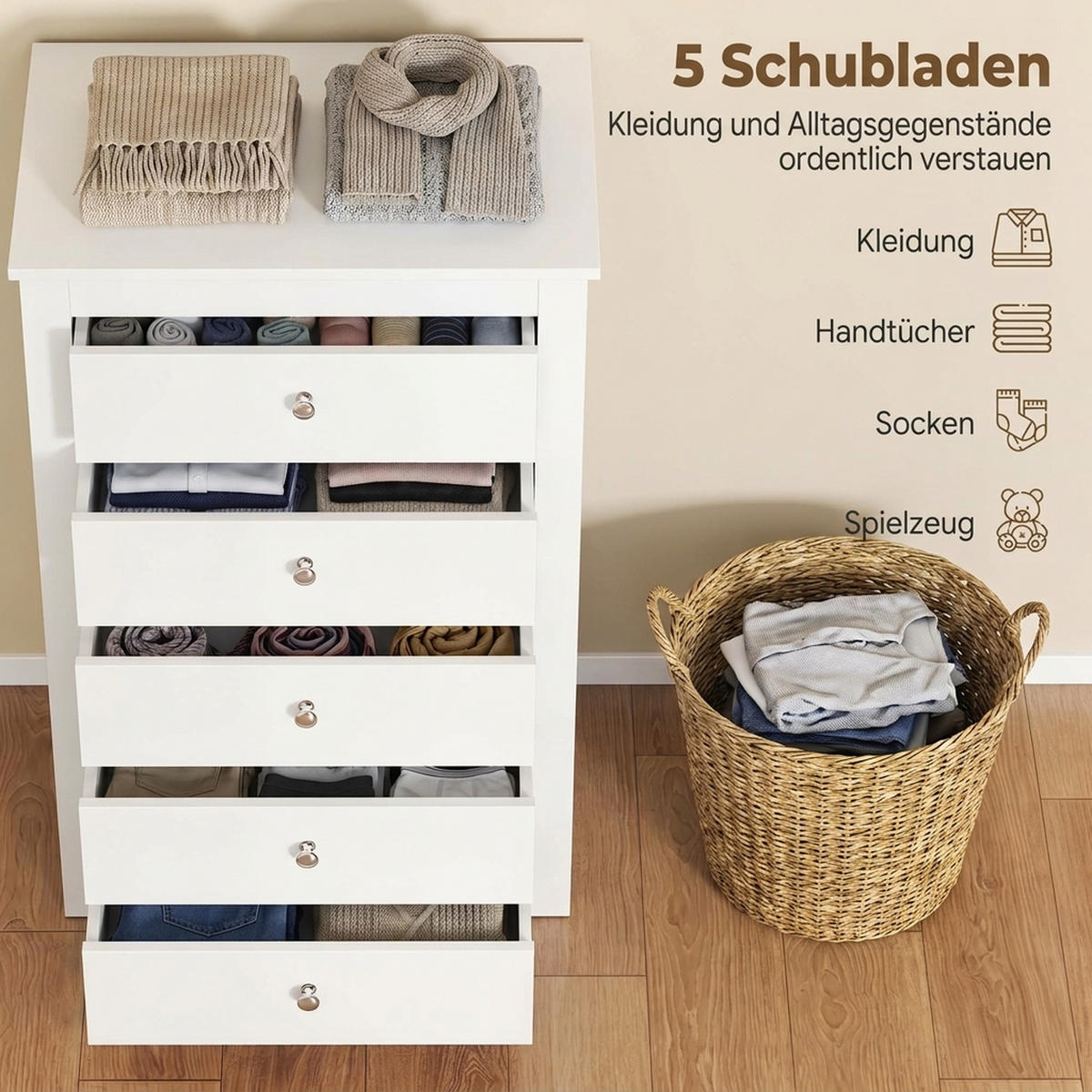 KOMMODE MDF Weiß - Weiß/Nickelfarben, Holzwerkstoff/Kunststoff (39.5/95.3/60cm) - HOMCOM
