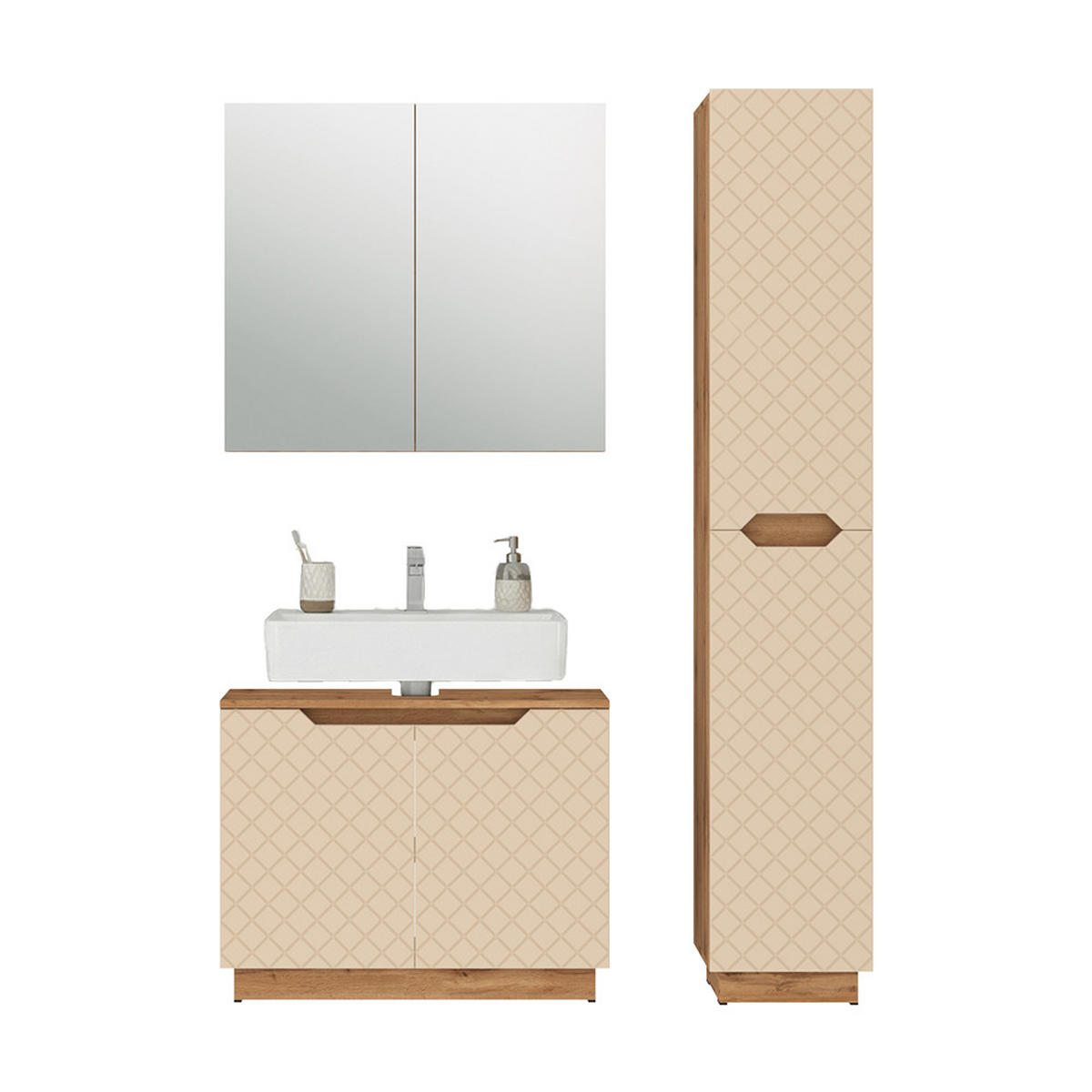 KOUPELNOVÝ NÁBYTEK Lotta Dub/kašmír se strukturou dlaždic - kašmírová, kompozitní dřevo (79.6/62.1/32cm) - Vicco