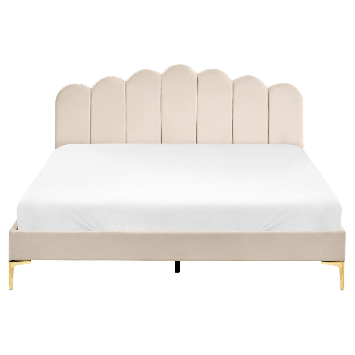 BETT mit Lattenrost 160/200 cm Samtstoff Beige Sauvian - Beige, Textil (160/200cm) - Beliani