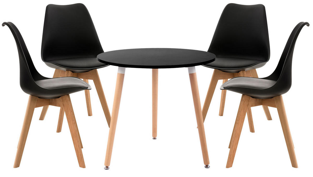 TISCHGRUPPE Holz Schwarz (5-teilig) - Schwarz, Holz (180/83/180cm) - CLP
