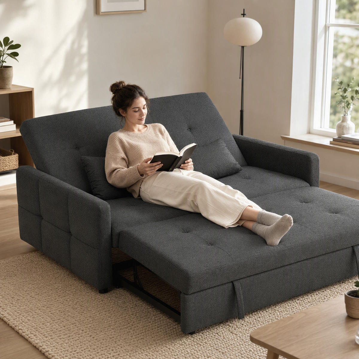 SCHLAFSOFA Polyester Dunkelgrau - Dunkelgrau/Schwarz, Kunststoff/Textil (85/85/160cm) - HOMCOM