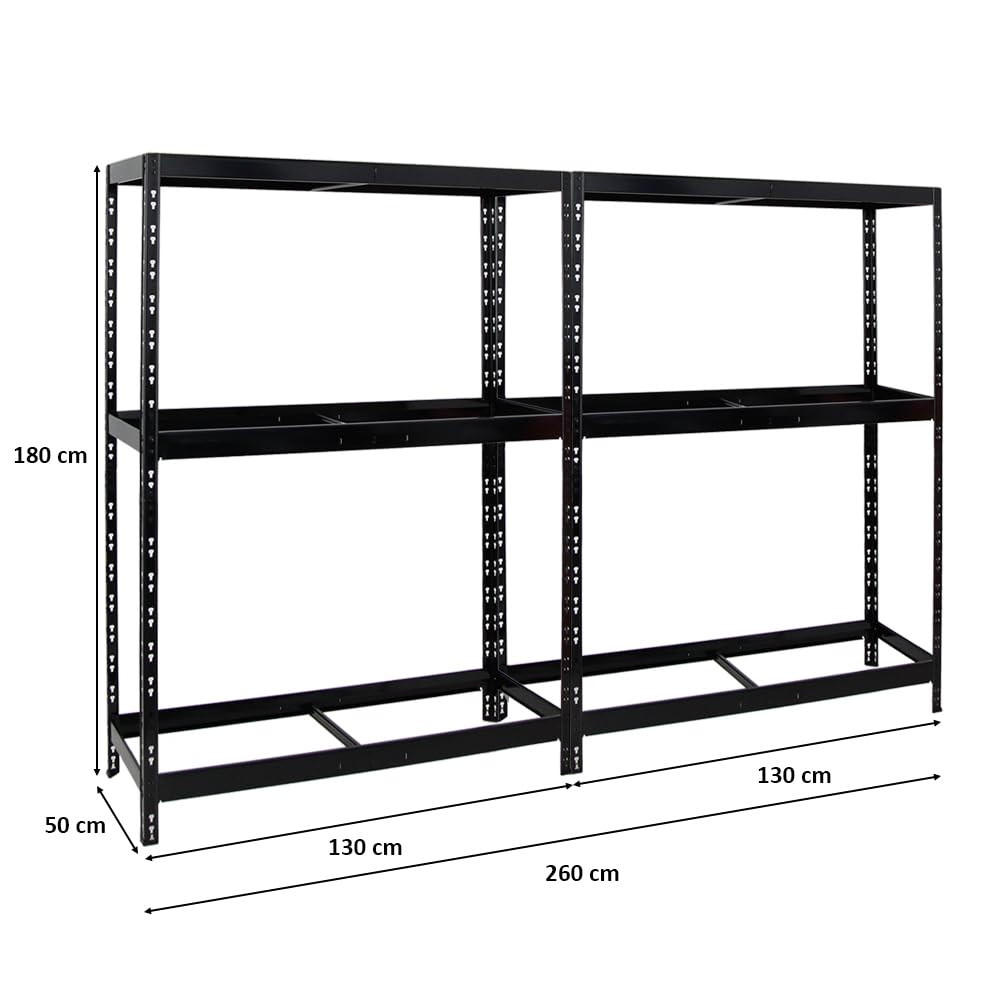 REIFENREGAL Tiger 2er-Set mit 2x 180x130x50 cm bis zu 24 Reifen mit Fachboden Schwarz - Schwarz, Metall (260/180/50cm) - PROREGAL