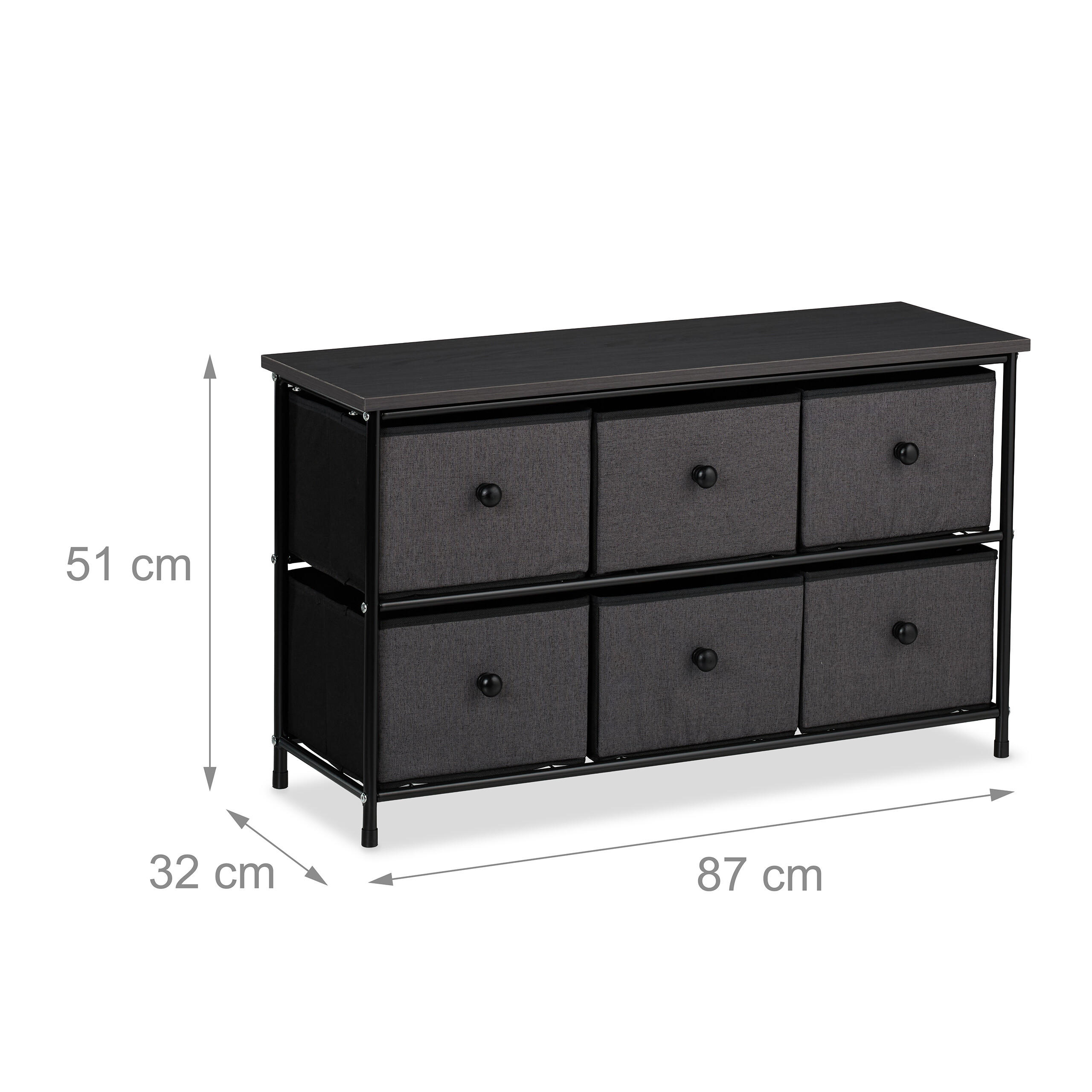 Thumbnail - Relaxdays Sideboard, Anthrazit, Textil, 6 Schubladen, Rechteckig, 87x51x32 cm, Wohnzimmer, Kommoden & Sideboards, Kommod...
