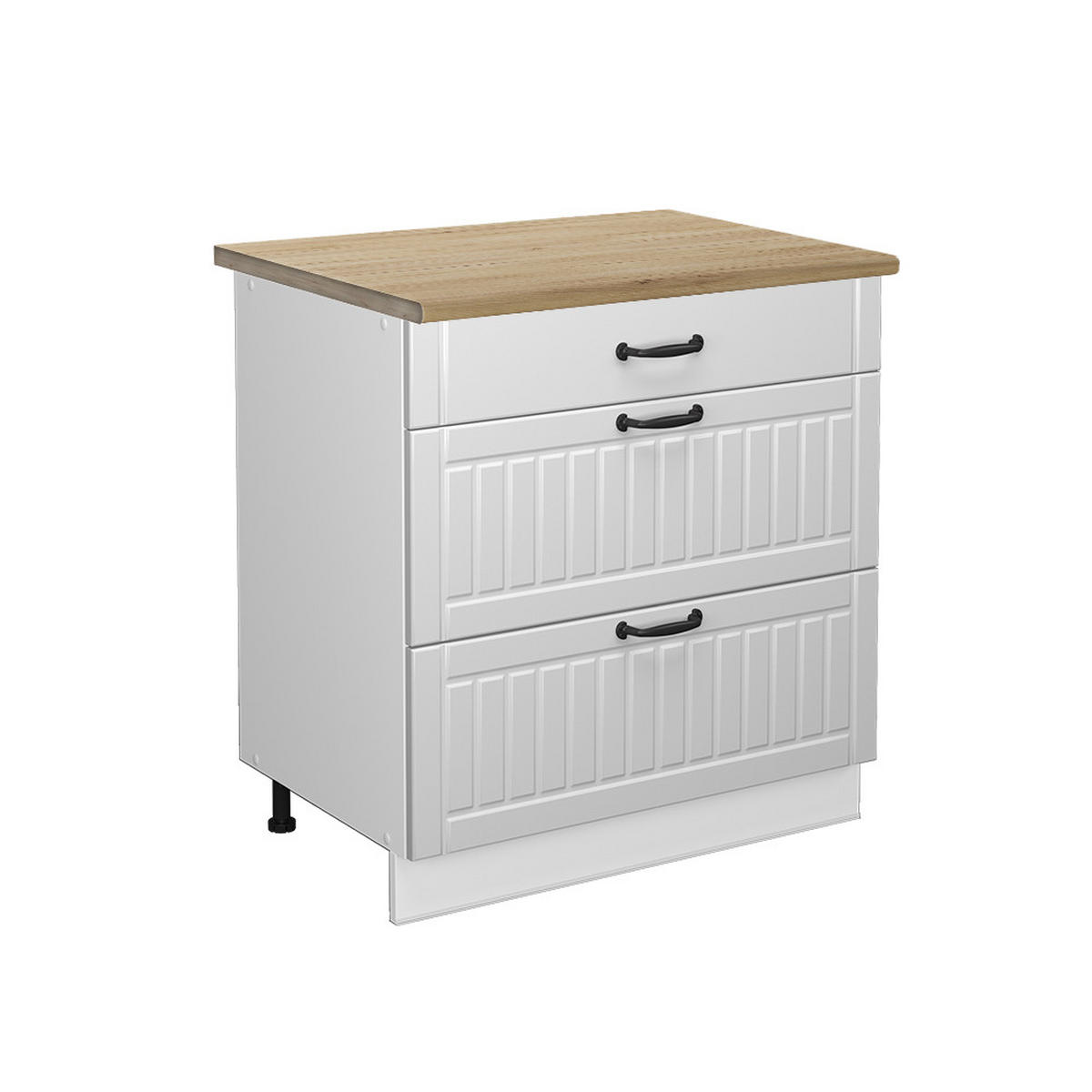 KÜCHENUNTERSCHRANK Fame-Line Weiß Landhaus 80 cm mit 3 Schubladen AP Eiche - Weiß, Holzwerkstoff (80/82/60cm) - Vicco