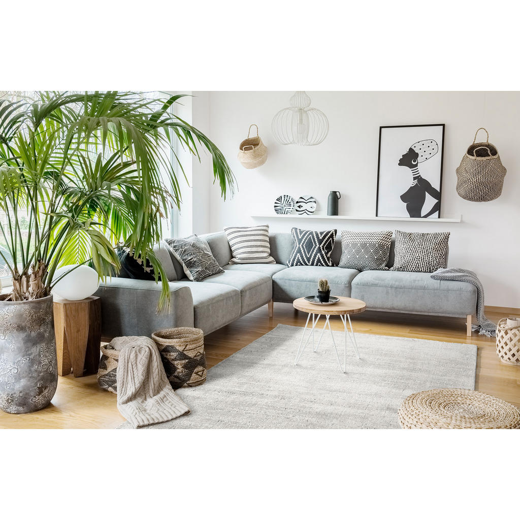 Thumbnail - Tesso Living Glanzeffekt-Teppich, Hellgrau, Textil, Rechteckig, 80x150 cm, Oeko-Tex® Standard 100, für Fußbodenheizung g...