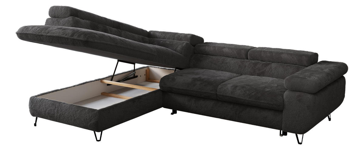 ECKSOFA PETER L Anthrazit Plüsch - Links Seite - Anthrazit/Schwarz, Textil/Metall (208/273cm) - MKS