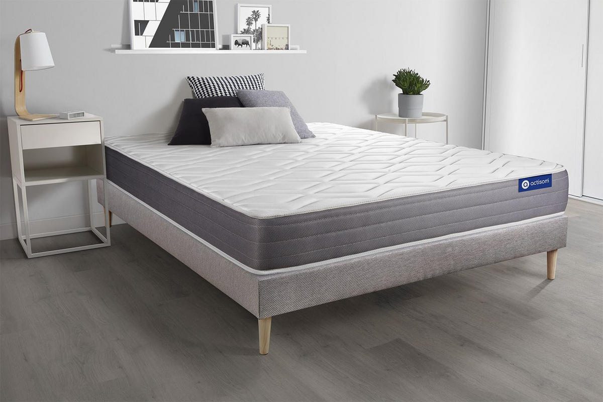 BETT Actilatex dream Latex und Memory-Schaum 90 x 200 cm h2 - Kit Bettgestell Grau - Beige/Grau, Holz (90/200cm) - ACTISOM