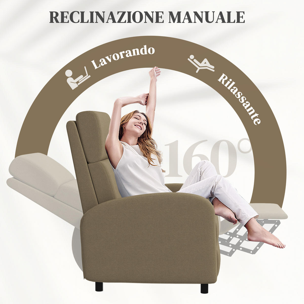 RELAXSESSEL,MANUELL 160° Lehne Stofffußstütze,beige - Beige, Textil (64/102/86cm) - Vallsero