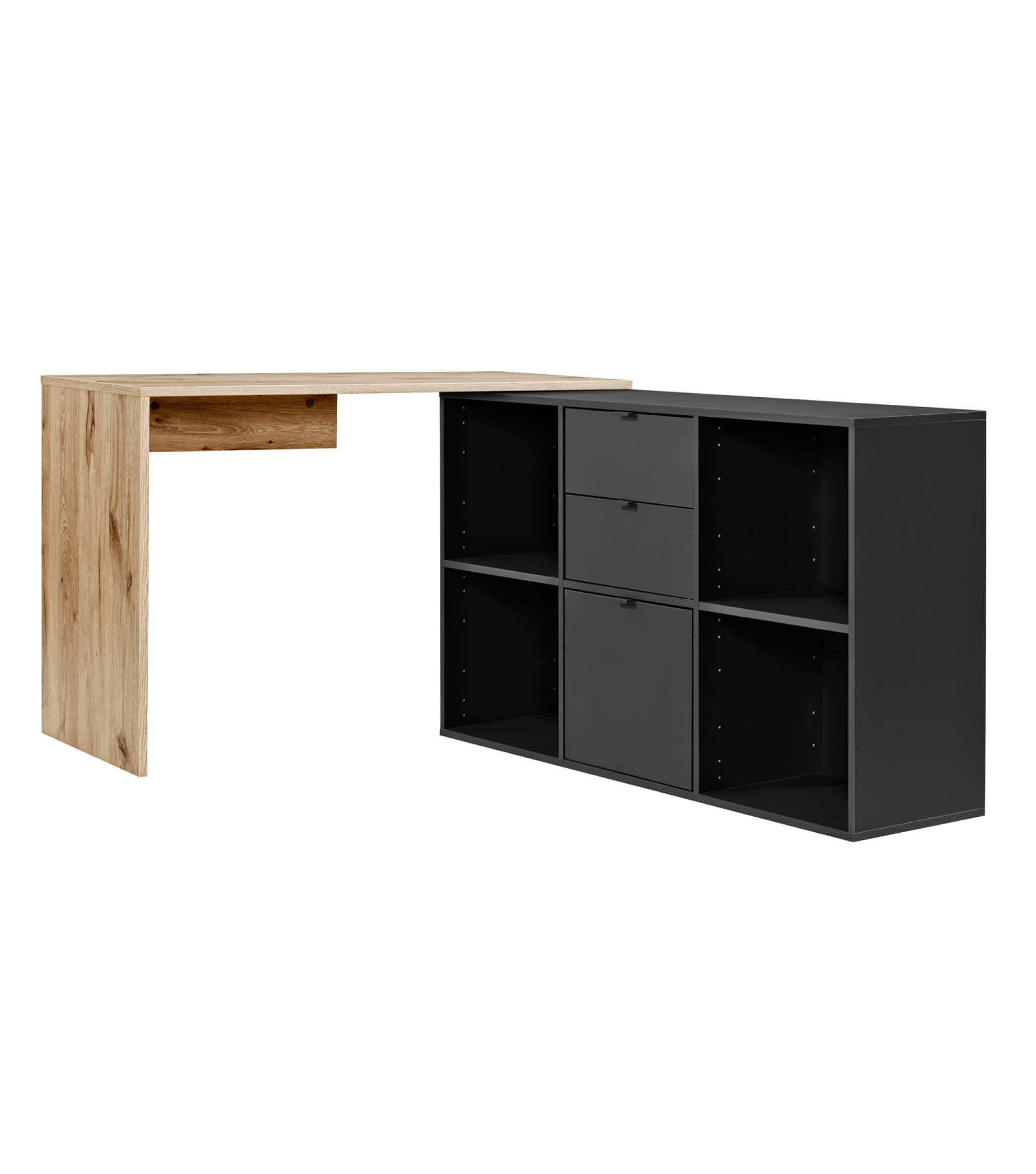ECKSCHREIBTISCH Der Produktive - Eichefarben/Schwarz, Holzwerkstoff (54/112/77cm) - Mokebo