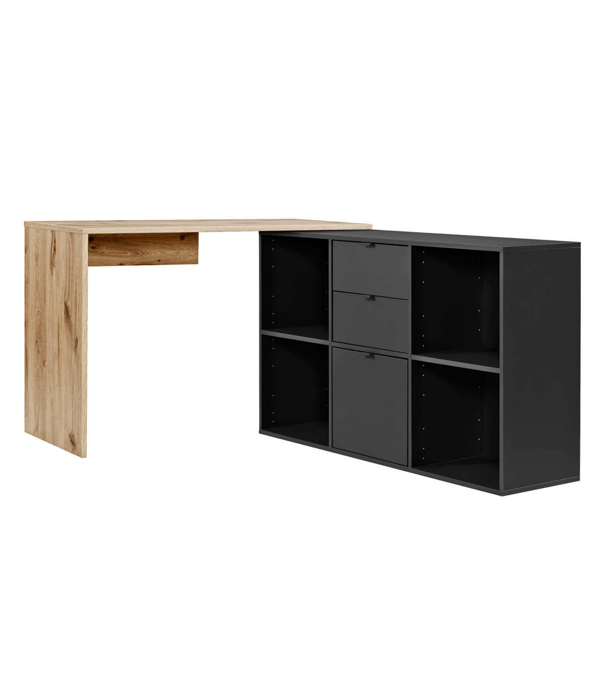 ECKSCHREIBTISCH Der Produktive - Eichefarben/Schwarz, Holzwerkstoff (54/112/77cm) - Mokebo