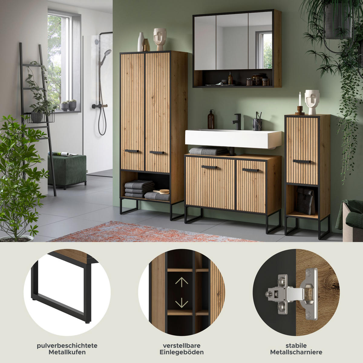 BAD-SET BAGNO 4-tlg. (B/H/T: ca. 199/192/36 cm) in Artisan Oak Nachbildung/Artisan Oak Nachbildung - Eiche Artisan, Holzwerkstoff (199/192/36cm)