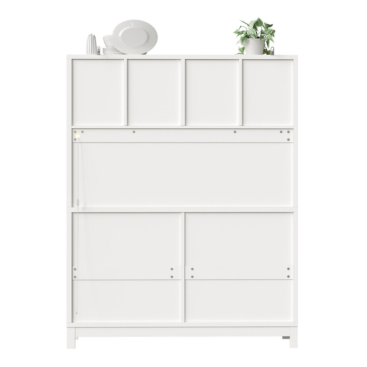 BUFFET DE-38471 140/38/180 cm mit LED-Beleuchtung und 4 Schubladen Naturholz - Weiß, Holzwerkstoff (140/180/38.5cm) - ComfortXL