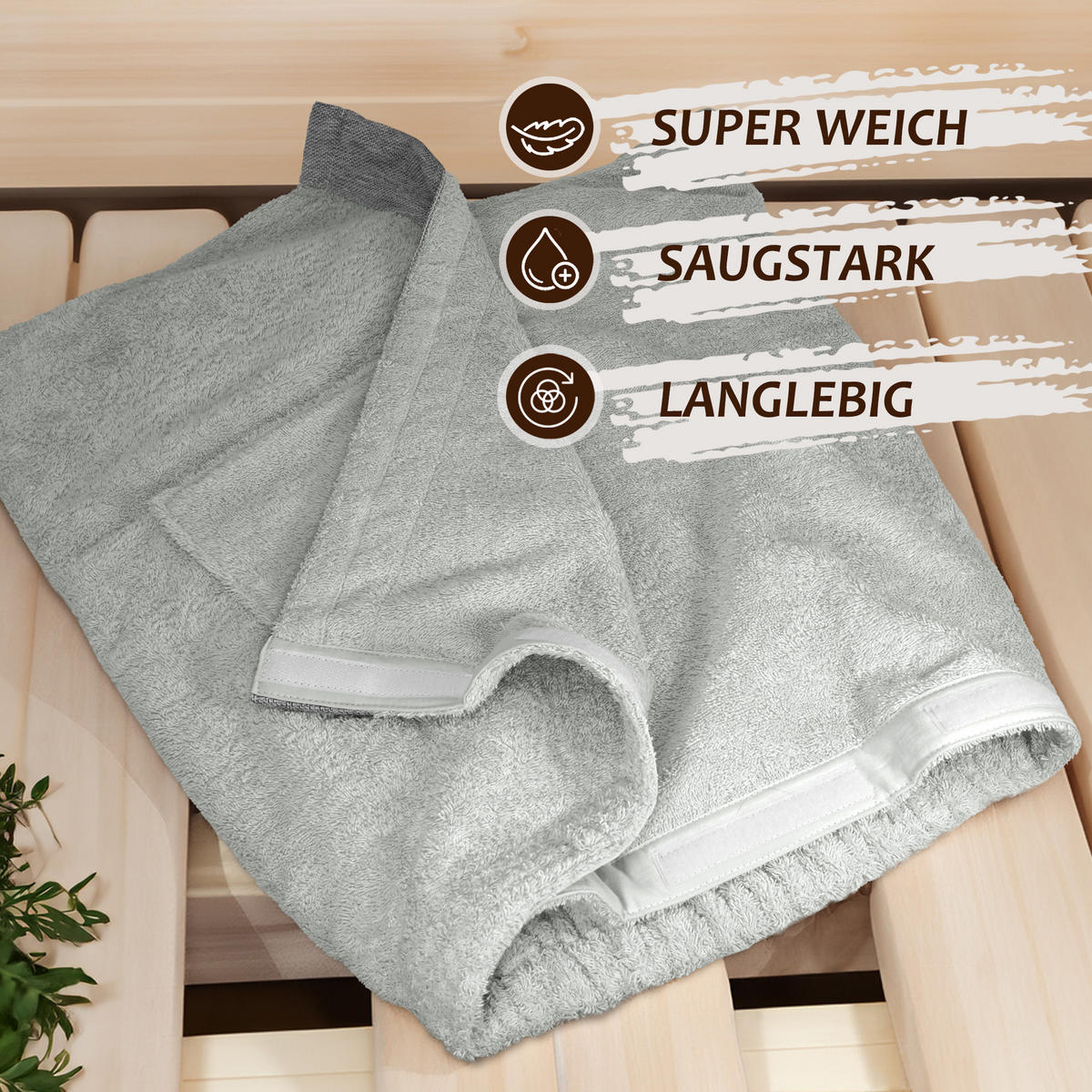SAUNAKILT Herren Eisgrau, Lima Saunahandtuch mit Klettverschluss - Grau, Textil (140/55cm) - Lashuma