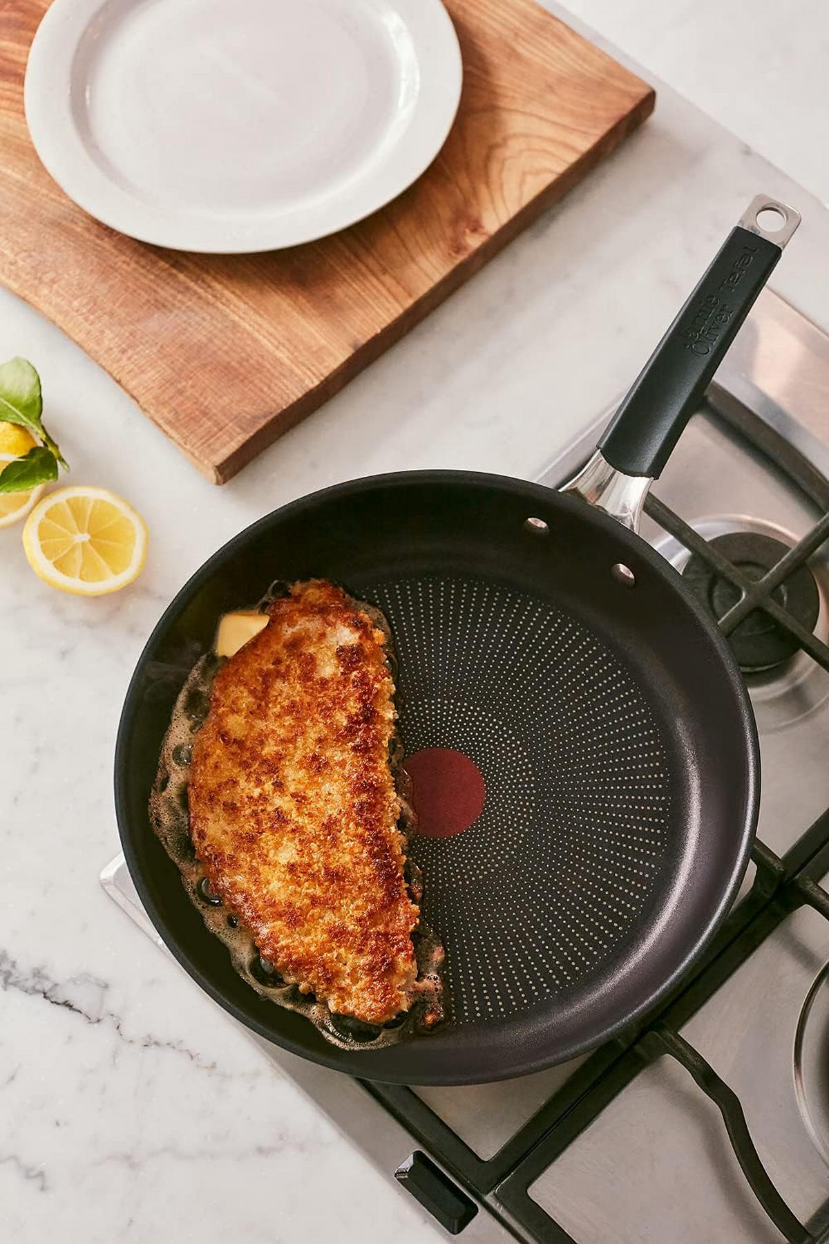 BRATPFANNE E51204AZ Jamie Oliver 24cm Edelstahl, Antihaftbeschichtung Titanium, Thermo Signal, Induktionsgeeignet, Genieteter Edelstahlgriff - Schwarz/Grau, Keramik/Metall (24cm) - Tefal