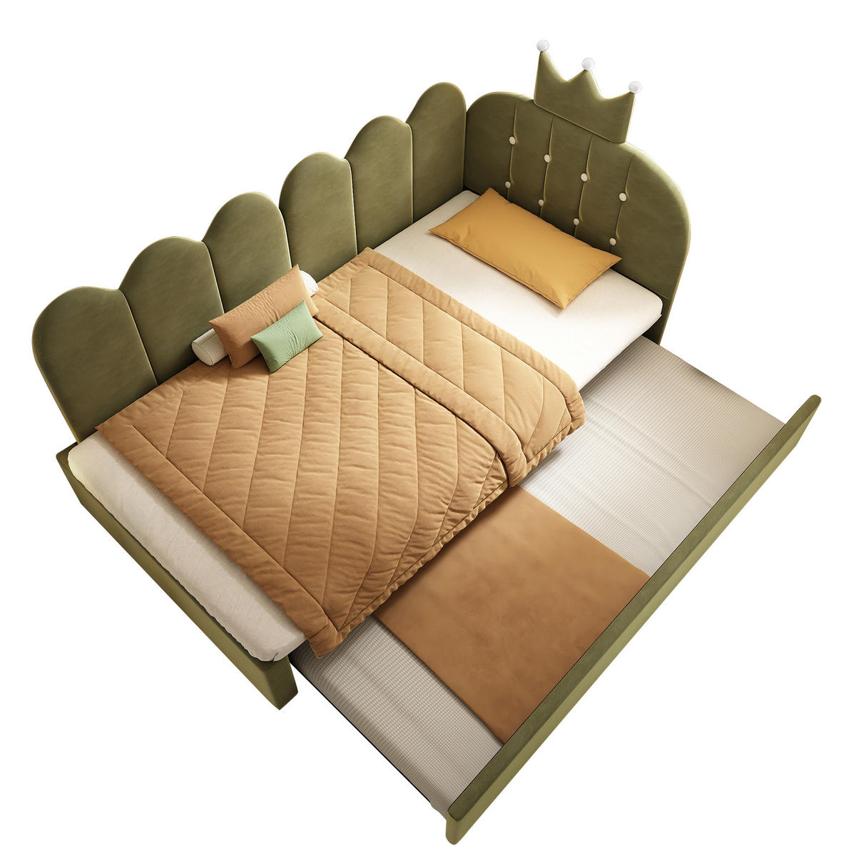 SCHLAFSOFA 90/200 cm & 90/190 cm in Grün Samt mit Ausziehbett und Kronendesign - Grün, Holzwerkstoff/Textil (90/200cm) - CHICFURN