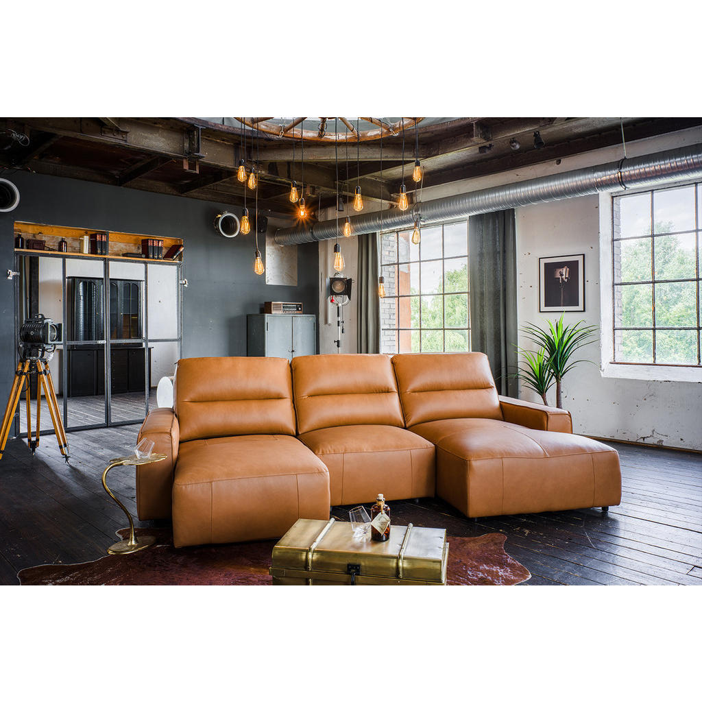 Thumbnail - Kawola Bigsofa, Braun, Leder, Nachbildung, 3-Sitzer, Füllung: Schaumstoff, Ottomane rechts, 288x92x164 cm, Wohnzimmer, S...