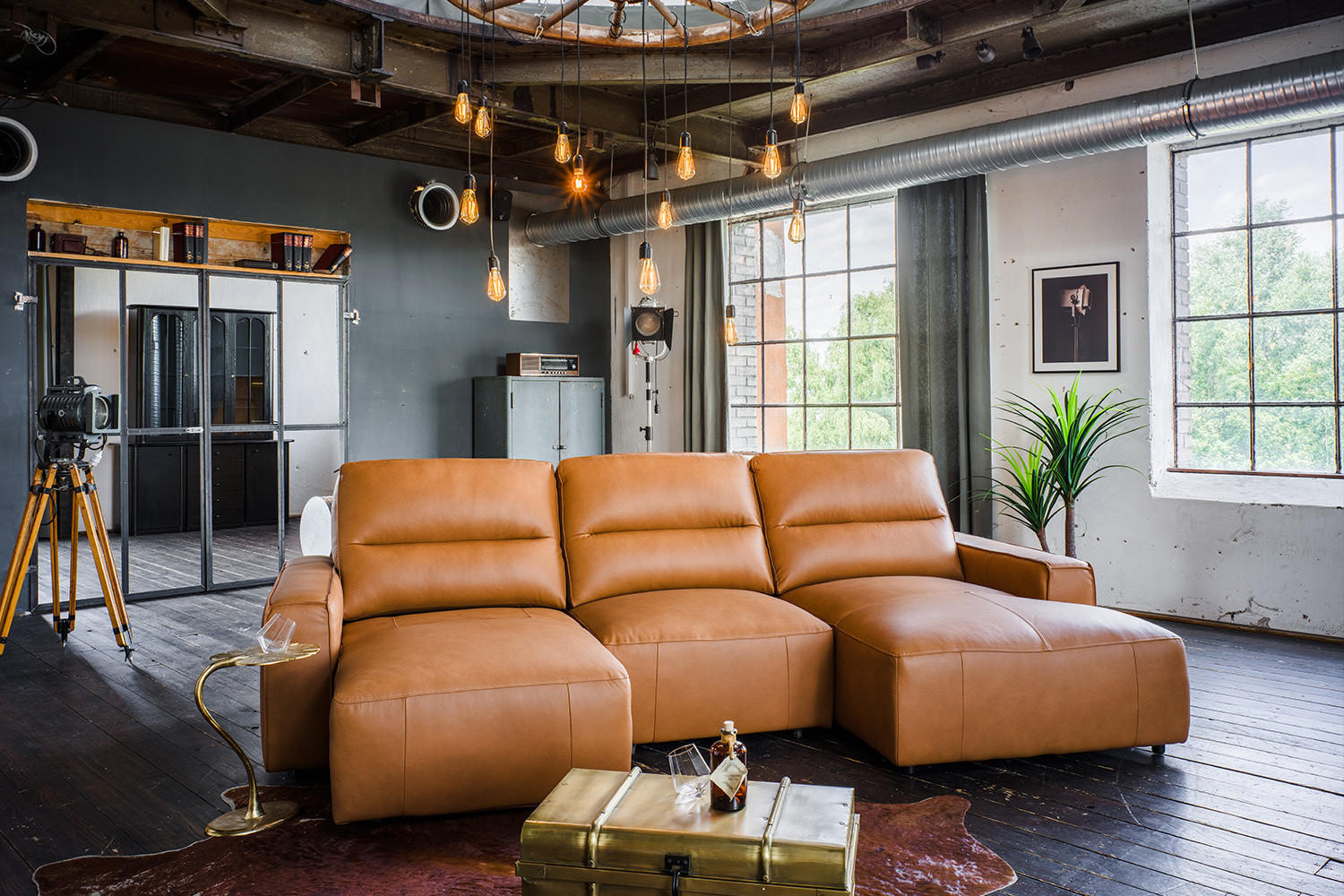 Thumbnail - Kawola Bigsofa, Braun, Leder, Nachbildung, 3-Sitzer, Füllung: Schaumstoff, Ottomane rechts, 288x92x164 cm, Wohnzimmer, S...