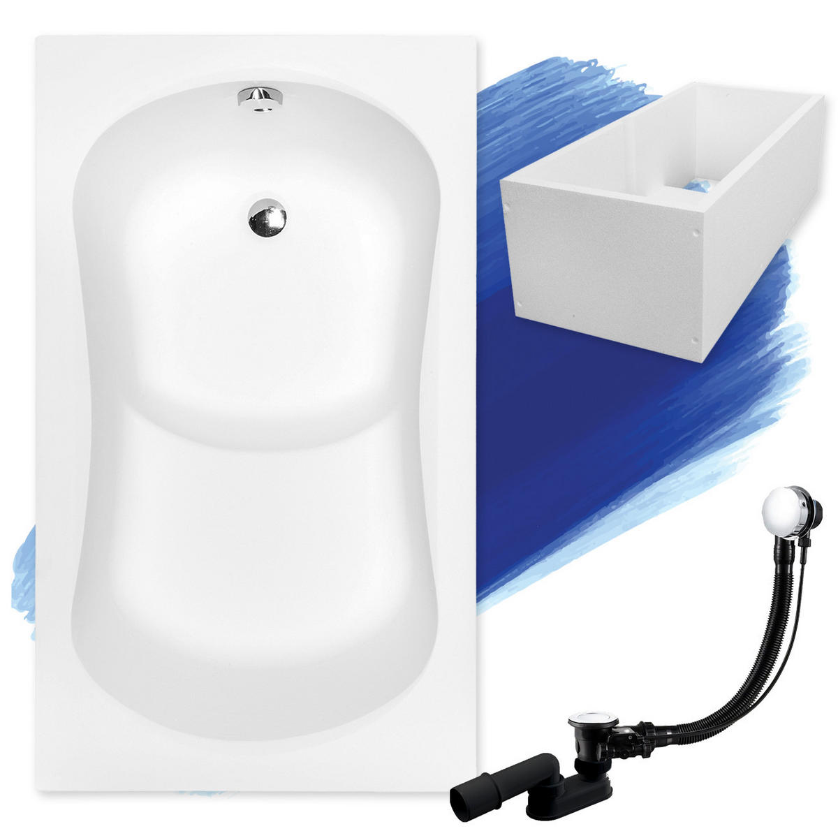 BADEWANNE Rechteck ARIA REHAB 120/70 mit Träger Ablauf Füße - Weiß, Kunststoff (70/55.5/120cm) - bad land