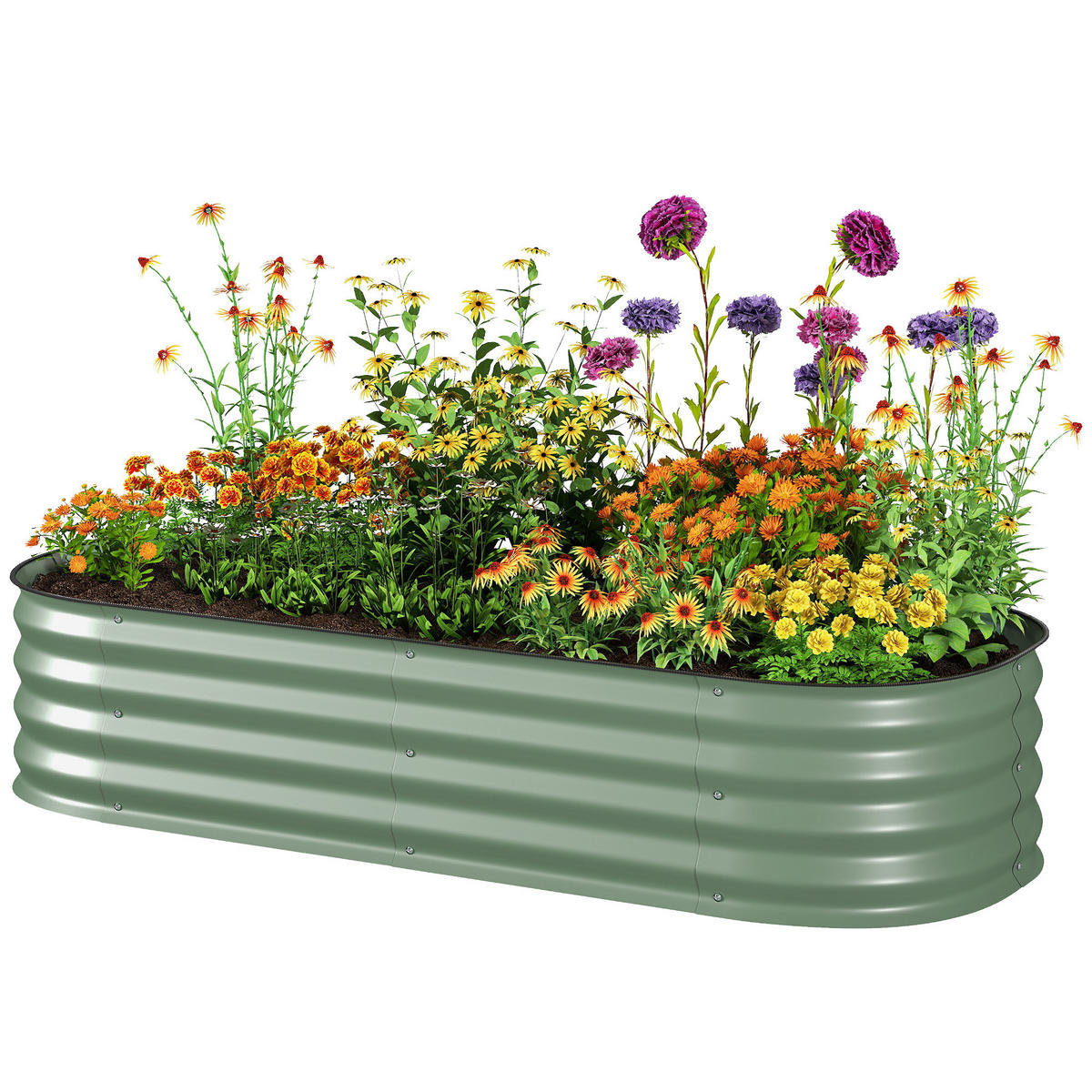 HOCHBEET DE-12148 modular 150/62/30 cm mit Gummikante Grün - Grün, Metall (150/30/62cm) - ComfortXL